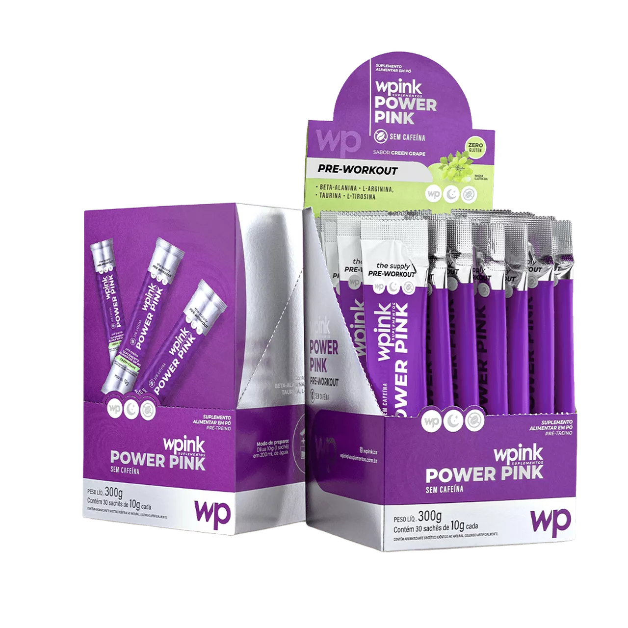 power pink sem cafeína de uva verde - pré-treino - 300g - wp